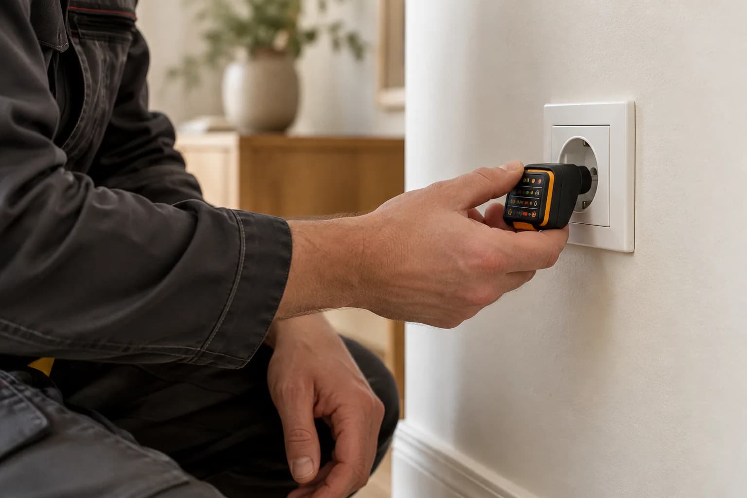 Diagnostic d’une prise électrique avec un testeur — image d’ambiance