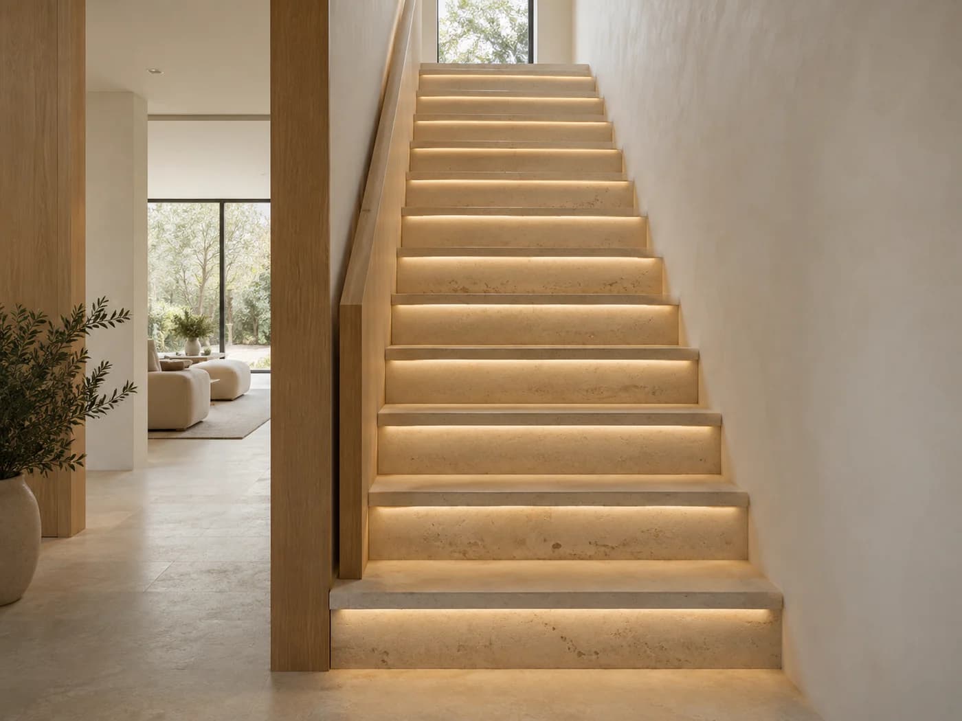 Escalier en pierre avec éclairage intégré — image d’ambiance
